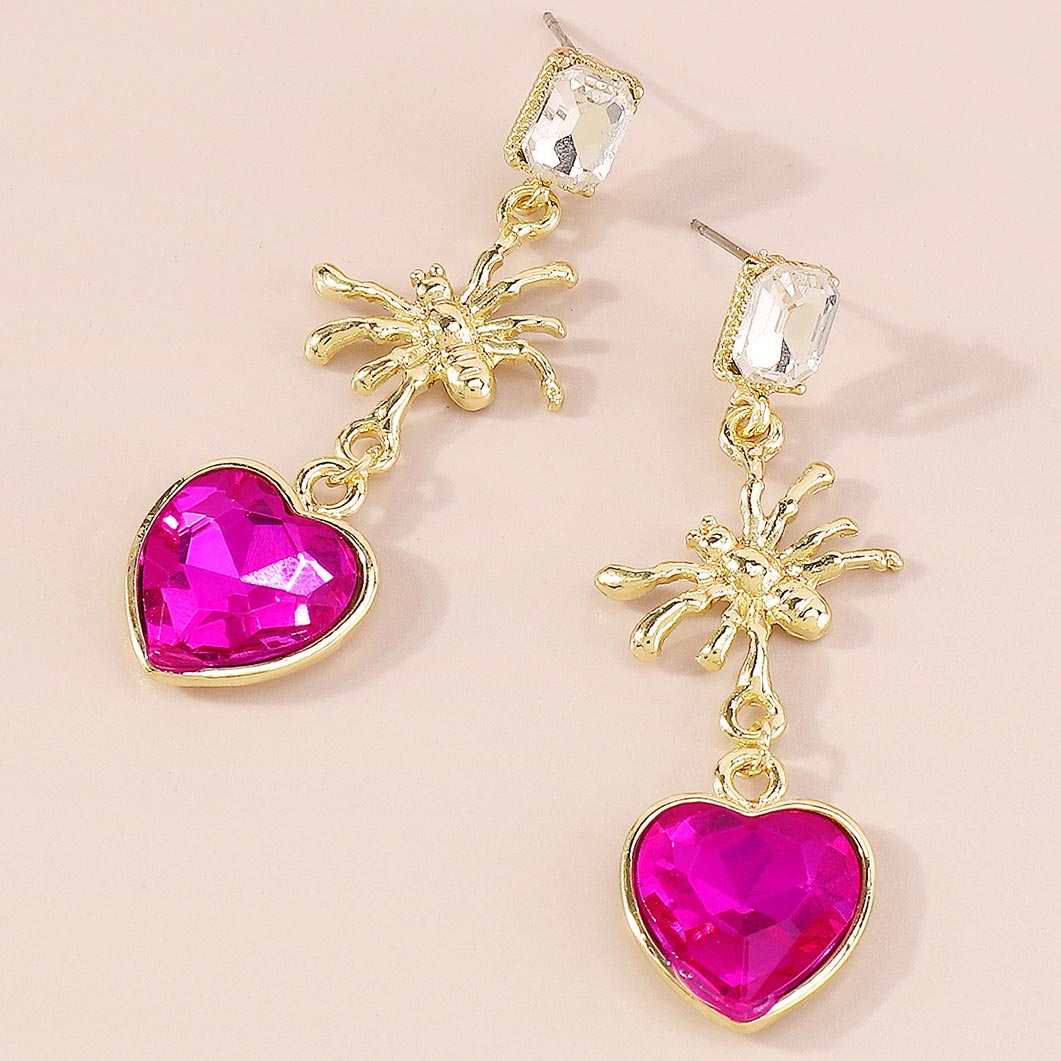 Halloween Artificial Zircon Gold Heart Design Earrings