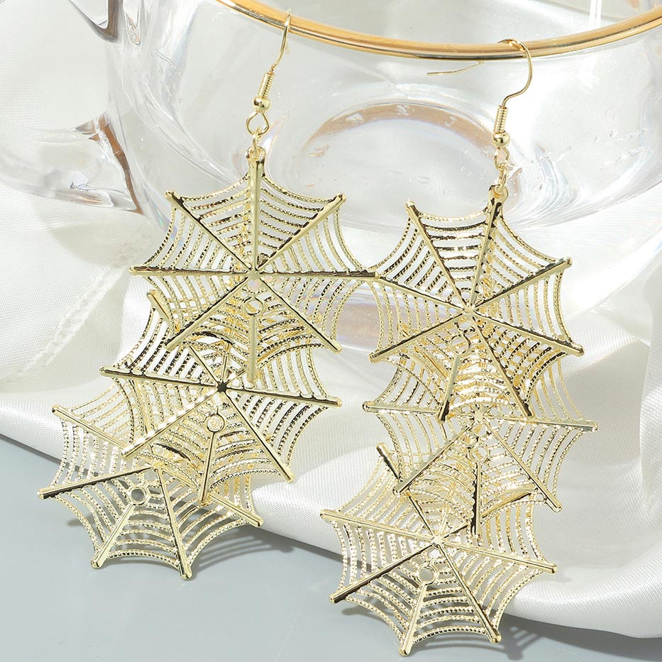 Halloween Iron Gold Spiderweb Design Earrings