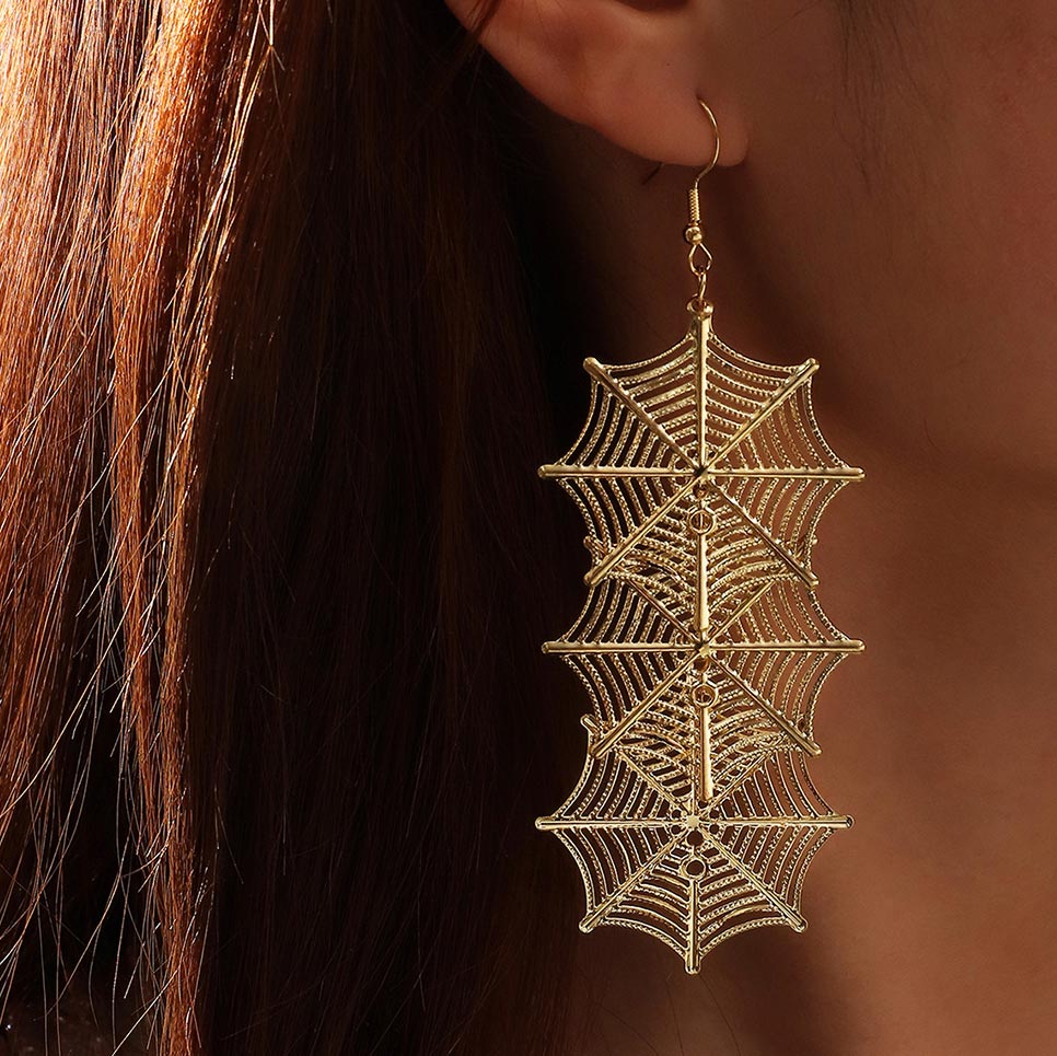 Halloween Iron Gold Spiderweb Design Earrings