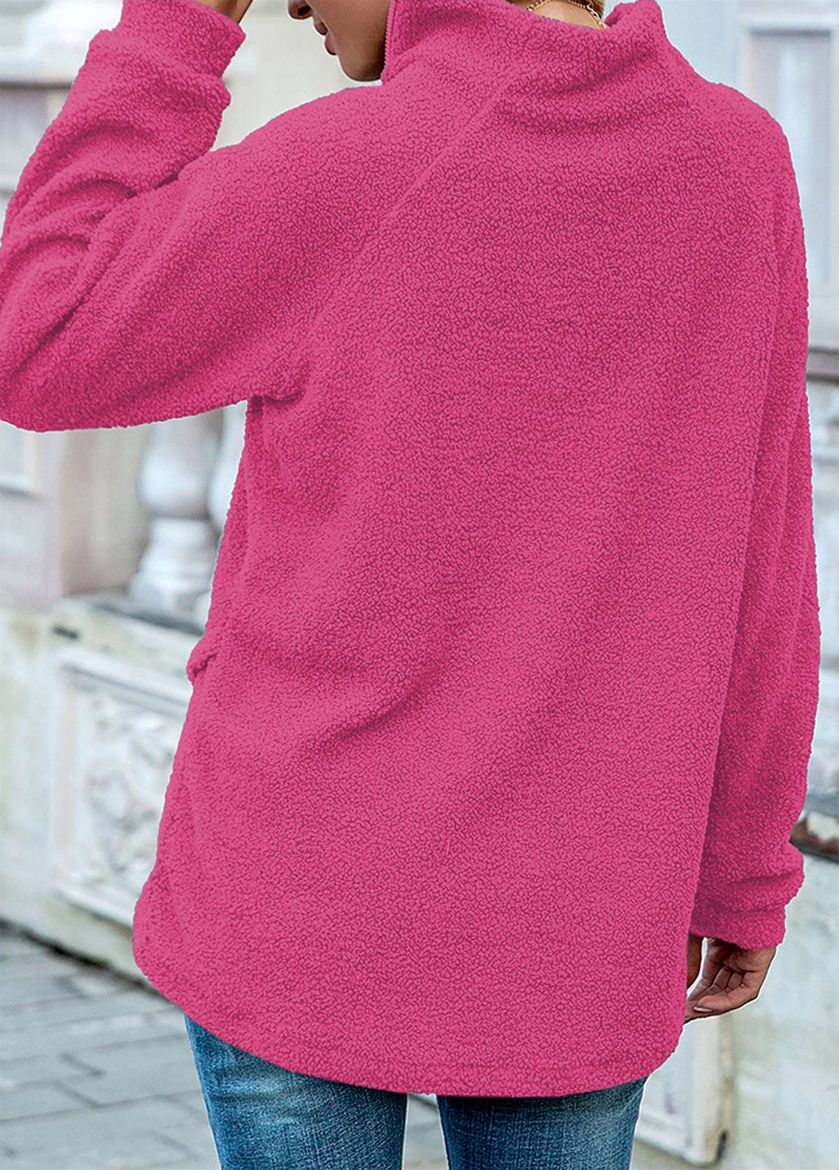 Zipper Pink High Neck Raglan Sleeve Sweatshirt