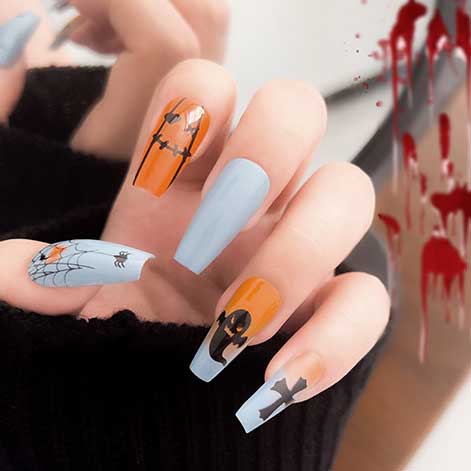 Halloween Spider Ghost Print Dusty Blue Nail Wraps