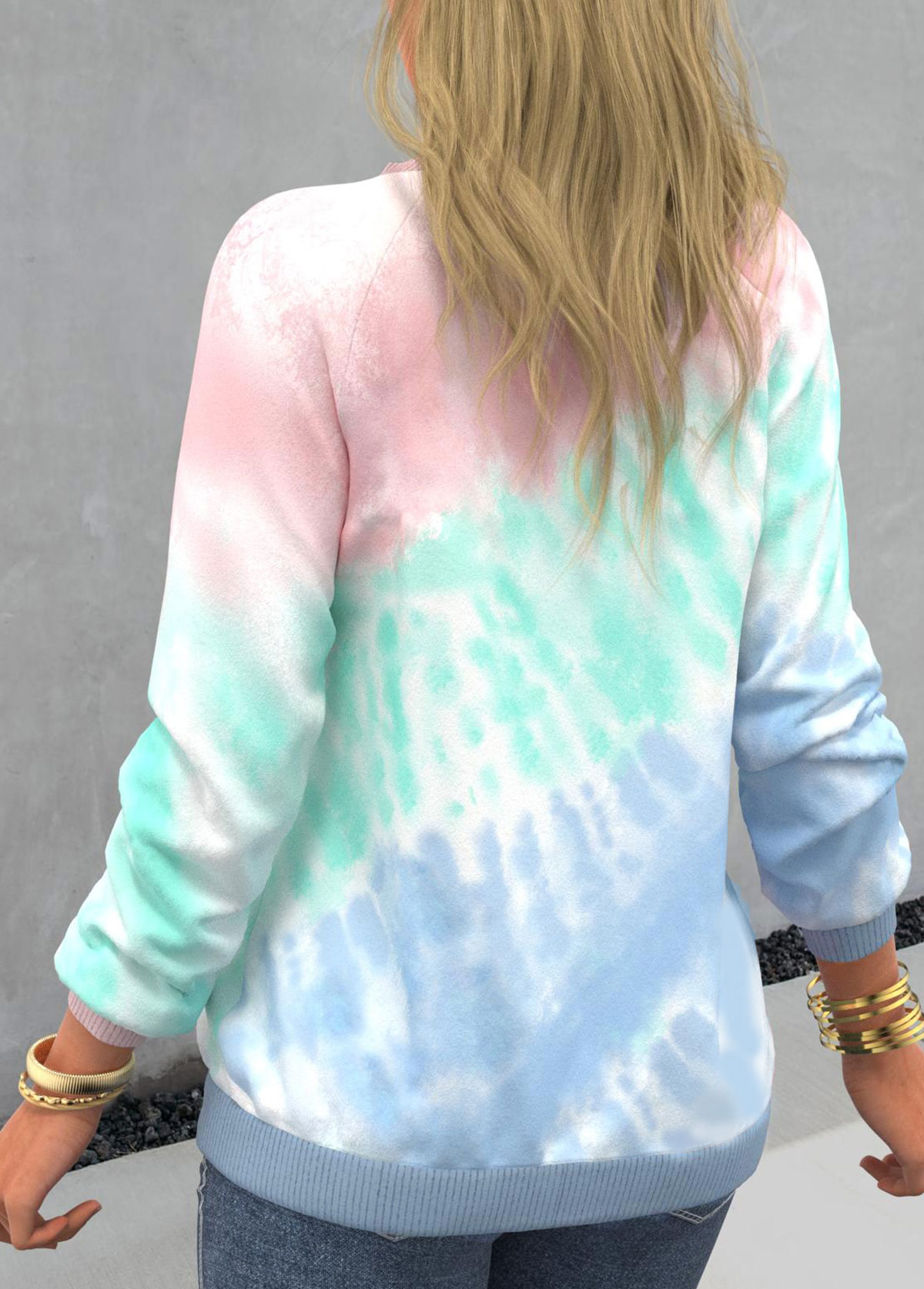 Tie Dye Print Ombre Long Sleeve Pink Sweatshirt