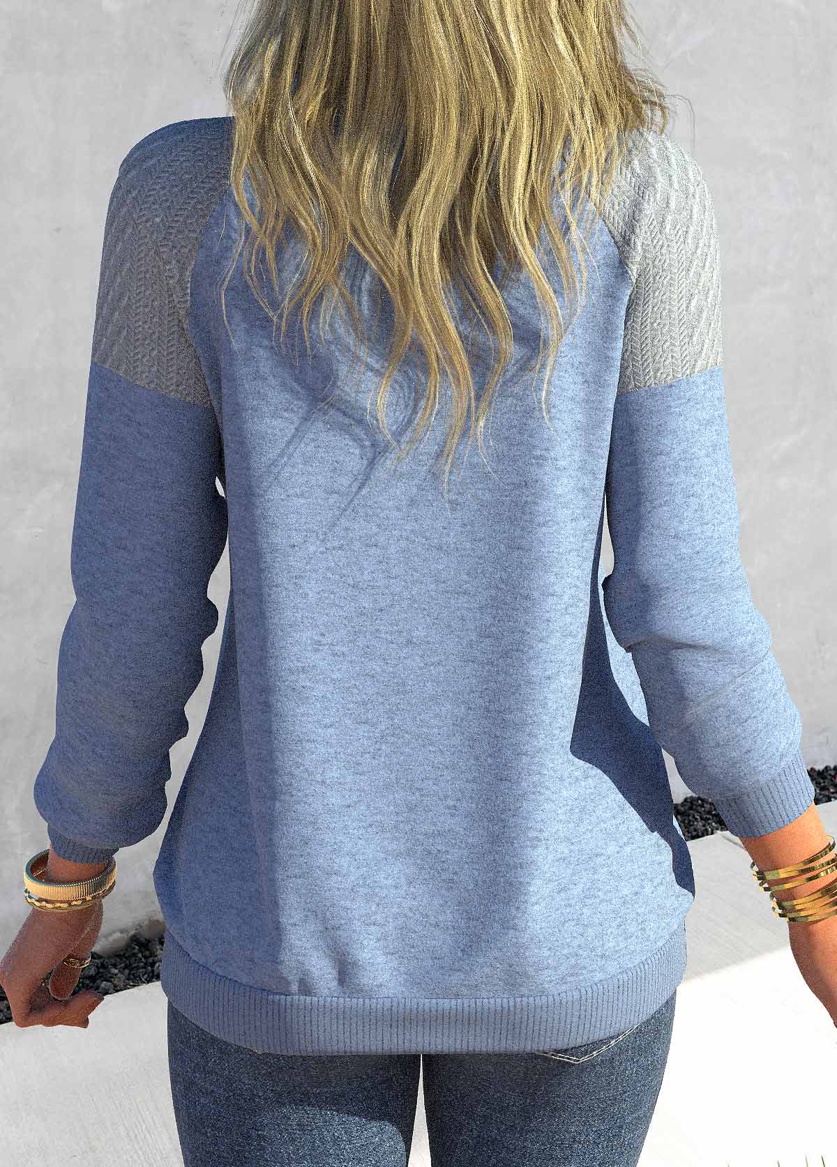 Dusty Blue Plus Size Contrast Color Sweatshirt