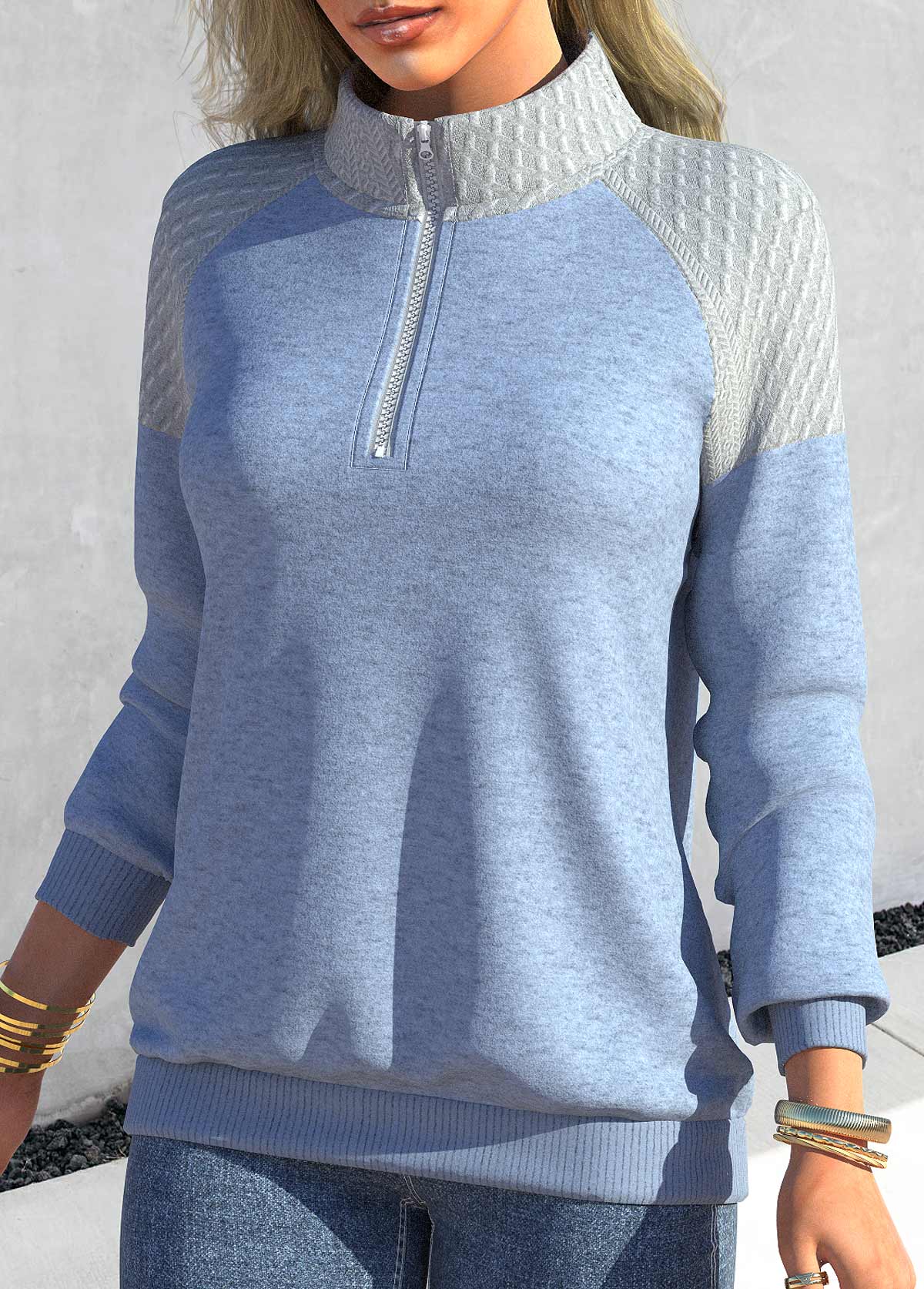 Dusty Blue Plus Size Contrast Color Sweatshirt