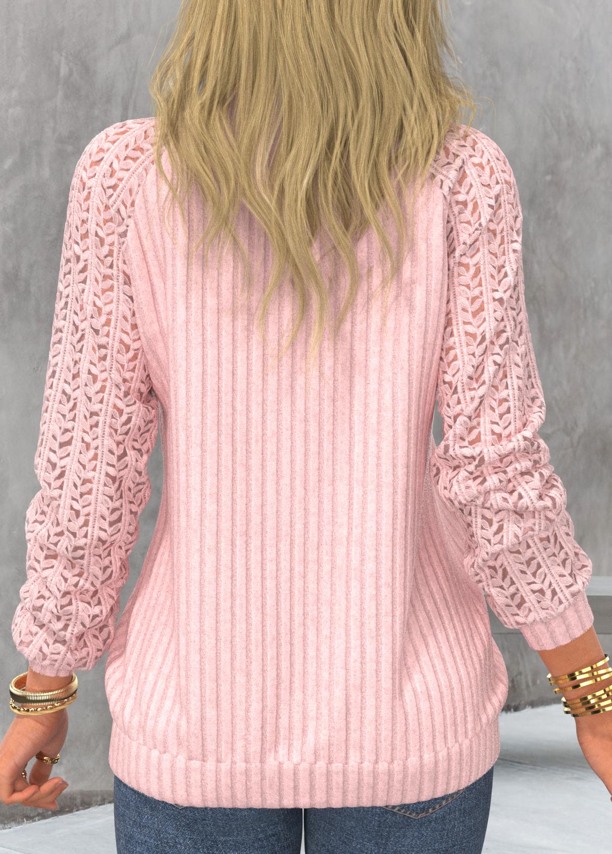 Light Pink V Neck Raglan Sleeve Sweatshirt