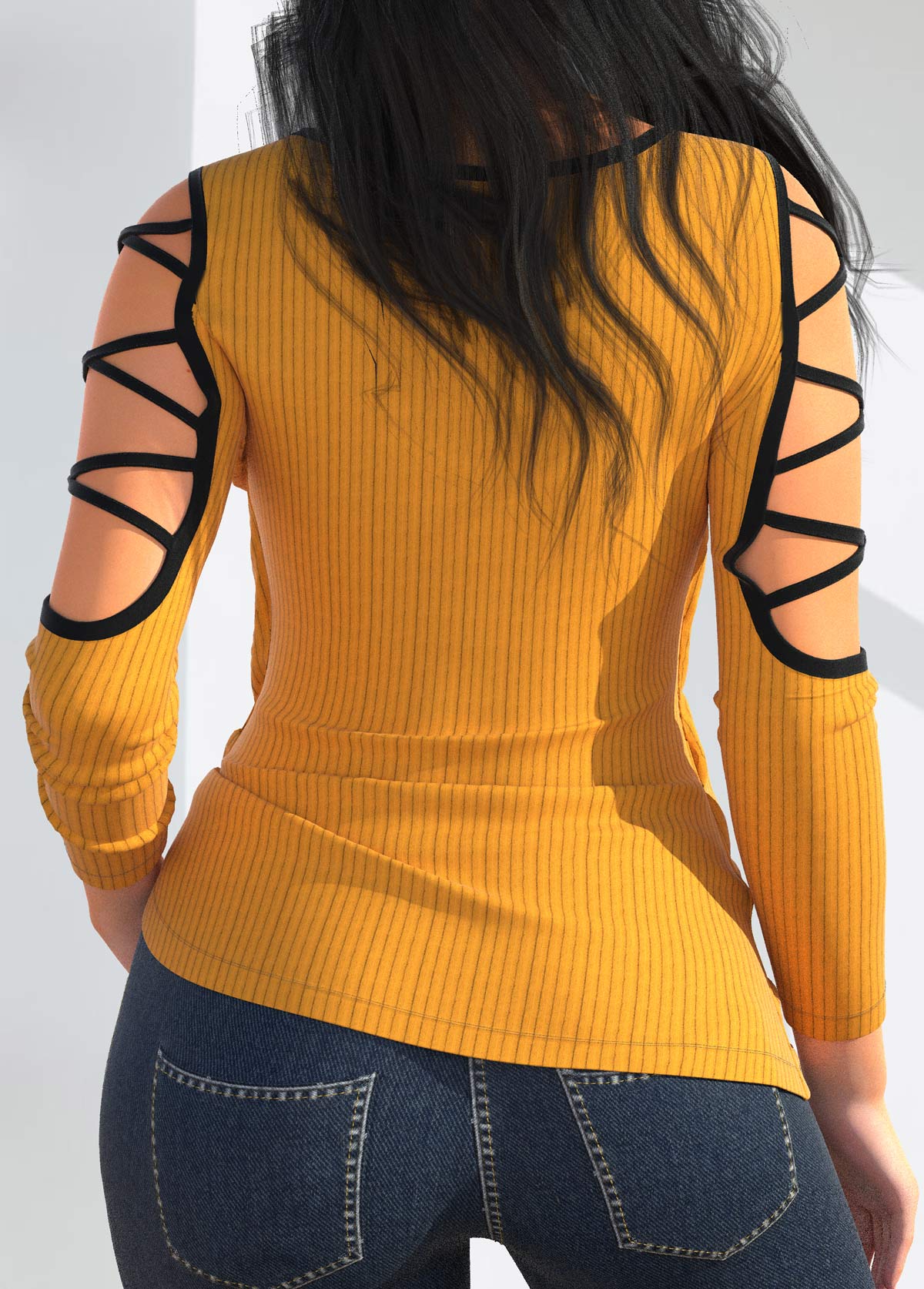 Lace Up Yellow Round Neck T Shirt