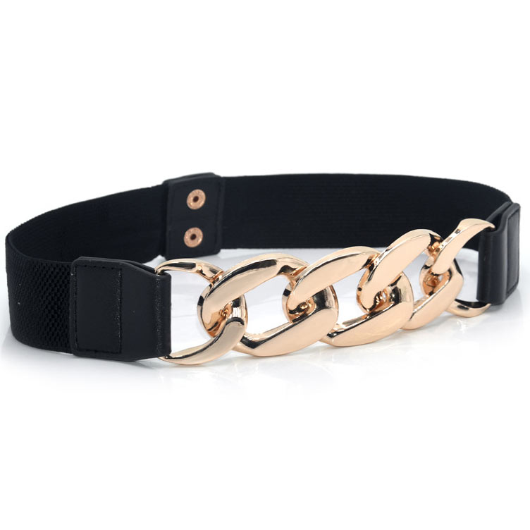 Black Chain Leather Metal Detail Belt