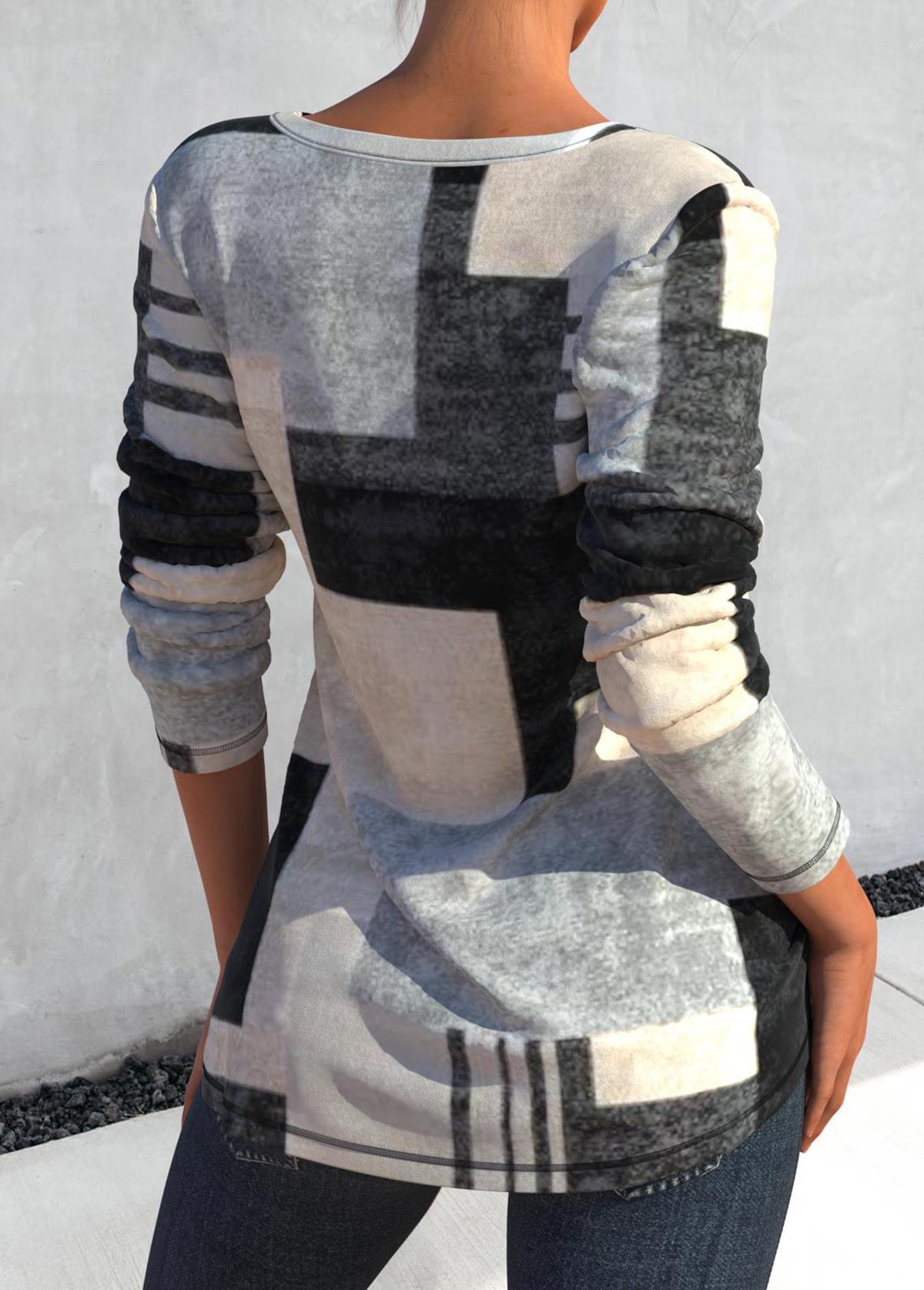 Geometric Print Cut Out Grey T Shirt