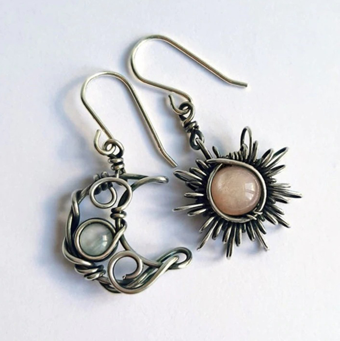 Copper Golden Sun and Moon Design Earrings