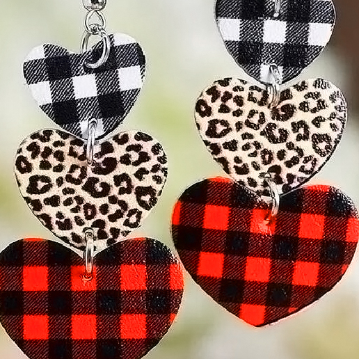 Multi Color Plaid Leopard Heart Earrings