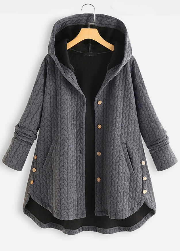 Pocket Grey Long Sleeve Hooded Coat | Rosewe.com - USD $33.98