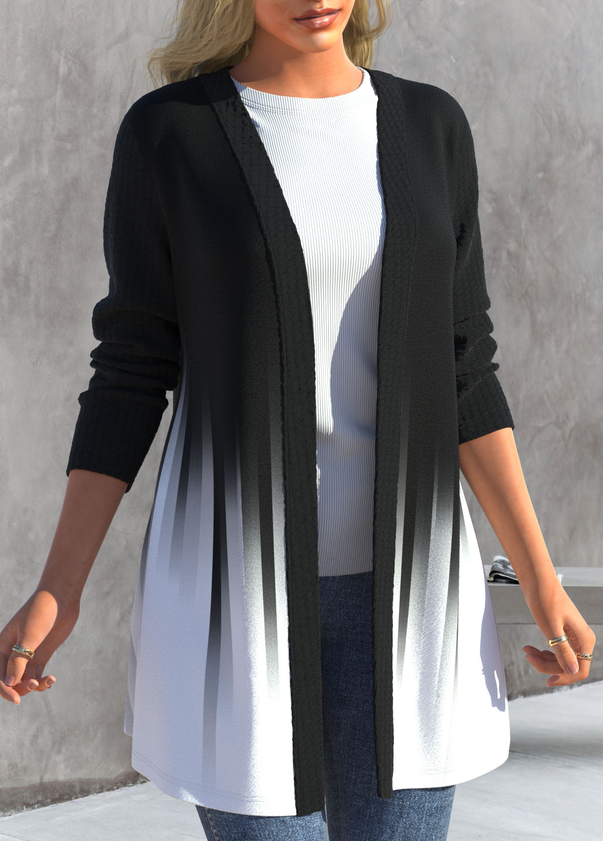 Long Sleeve Contrast Black Ombre Coat