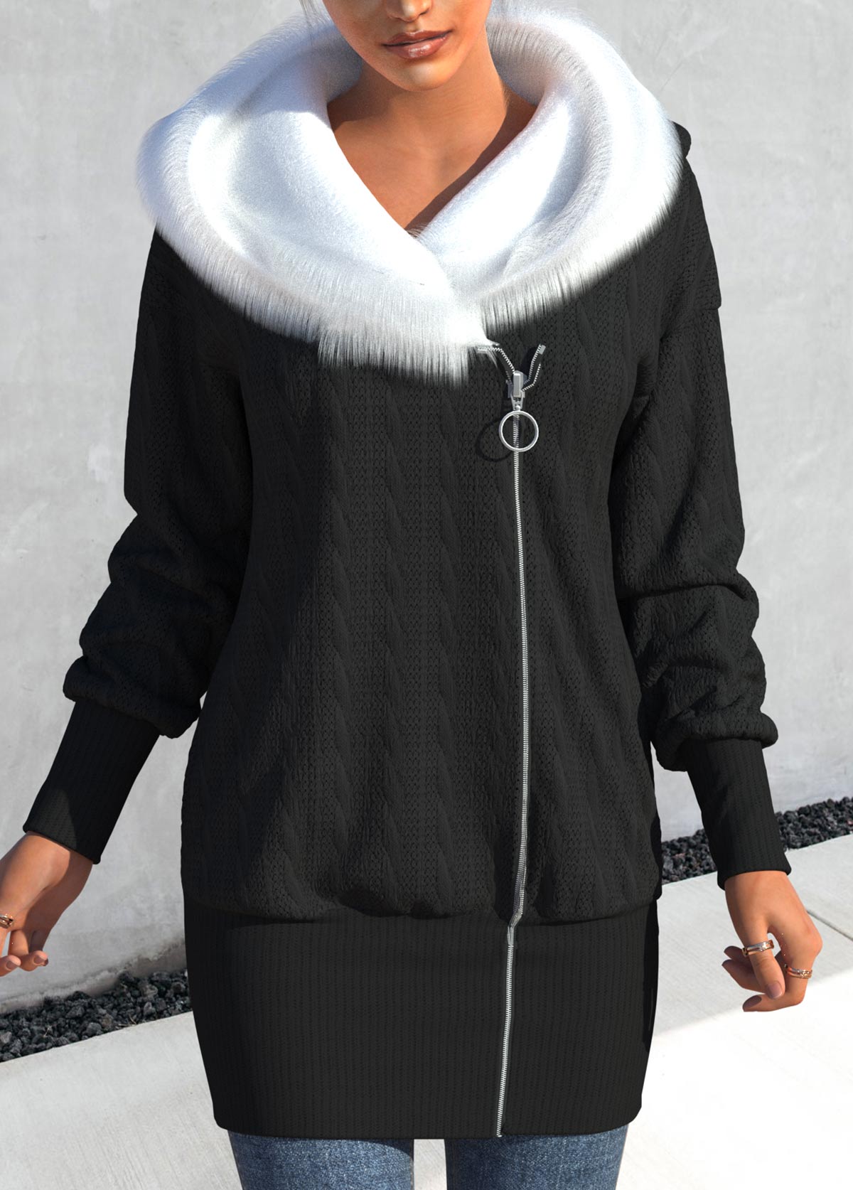 Contrast Color Asymmetry Black Long Sleeve Coat