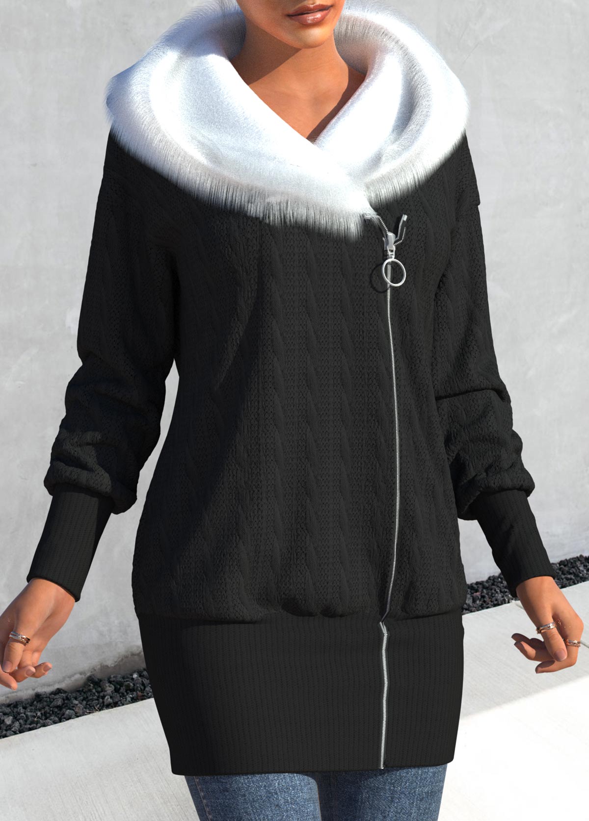 Contrast Color Asymmetry Black Long Sleeve Coat