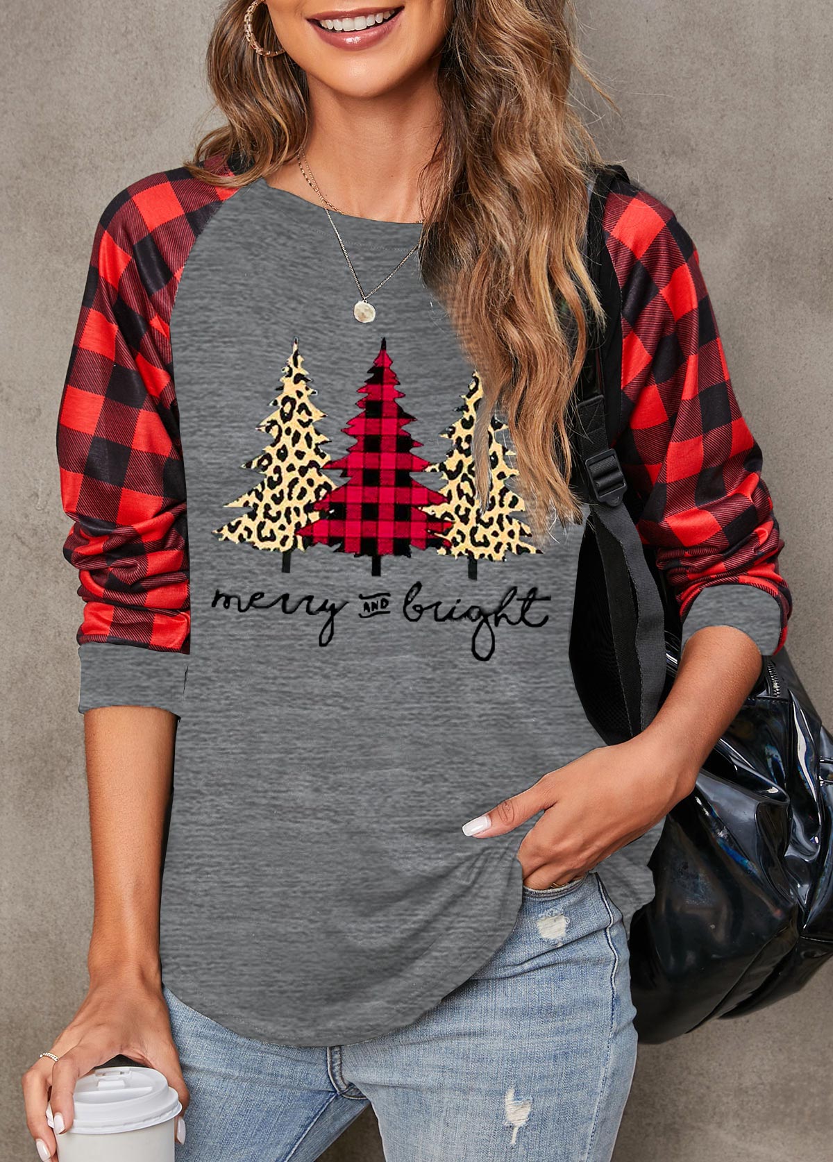Christmas Tree Print Long Sleeve Red Sweatshirt