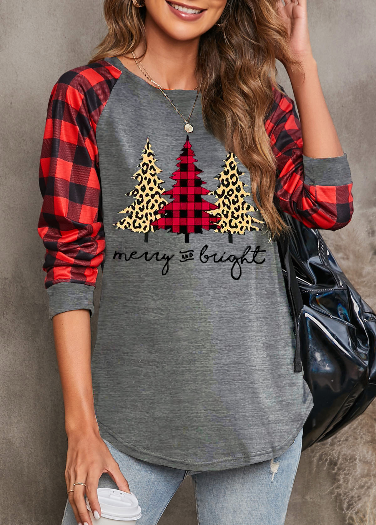 Christmas Tree Print Long Sleeve Red Sweatshirt