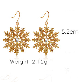Christmas Rhinestone Detail Gold Snowflake Earrings