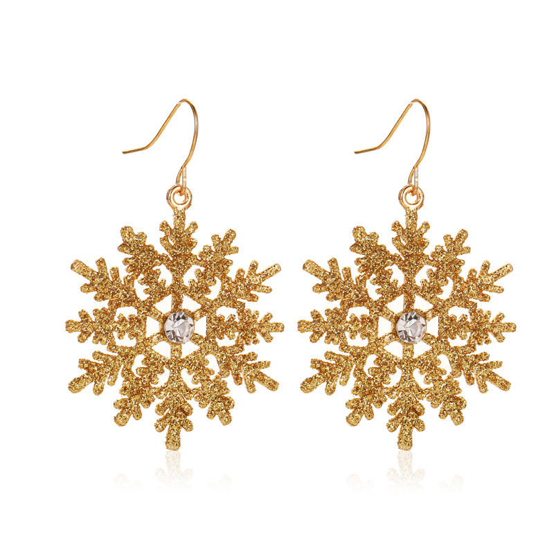 Christmas Rhinestone Detail Gold Snowflake Earrings