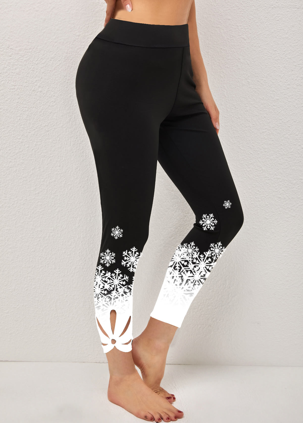 Snowflake Print High Waisted Black Leggings