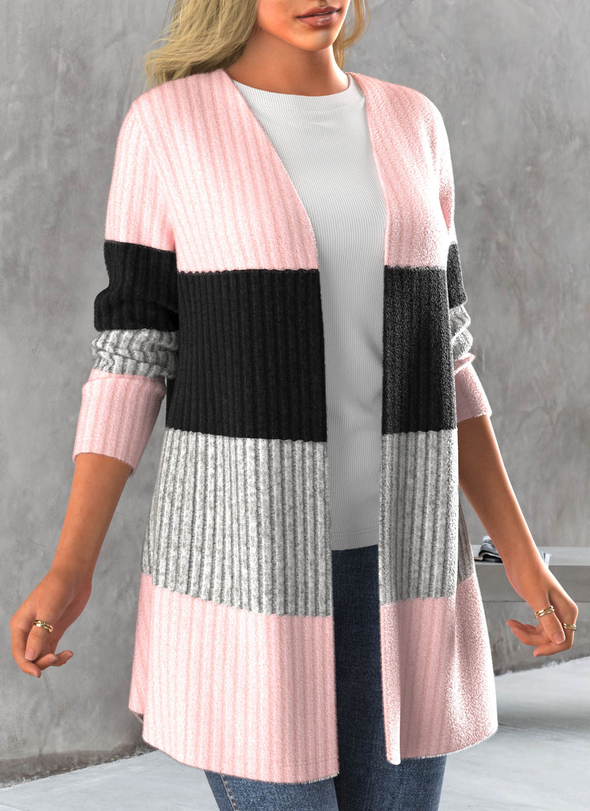 Long Sleeve Light Pink Open Front Cardigan