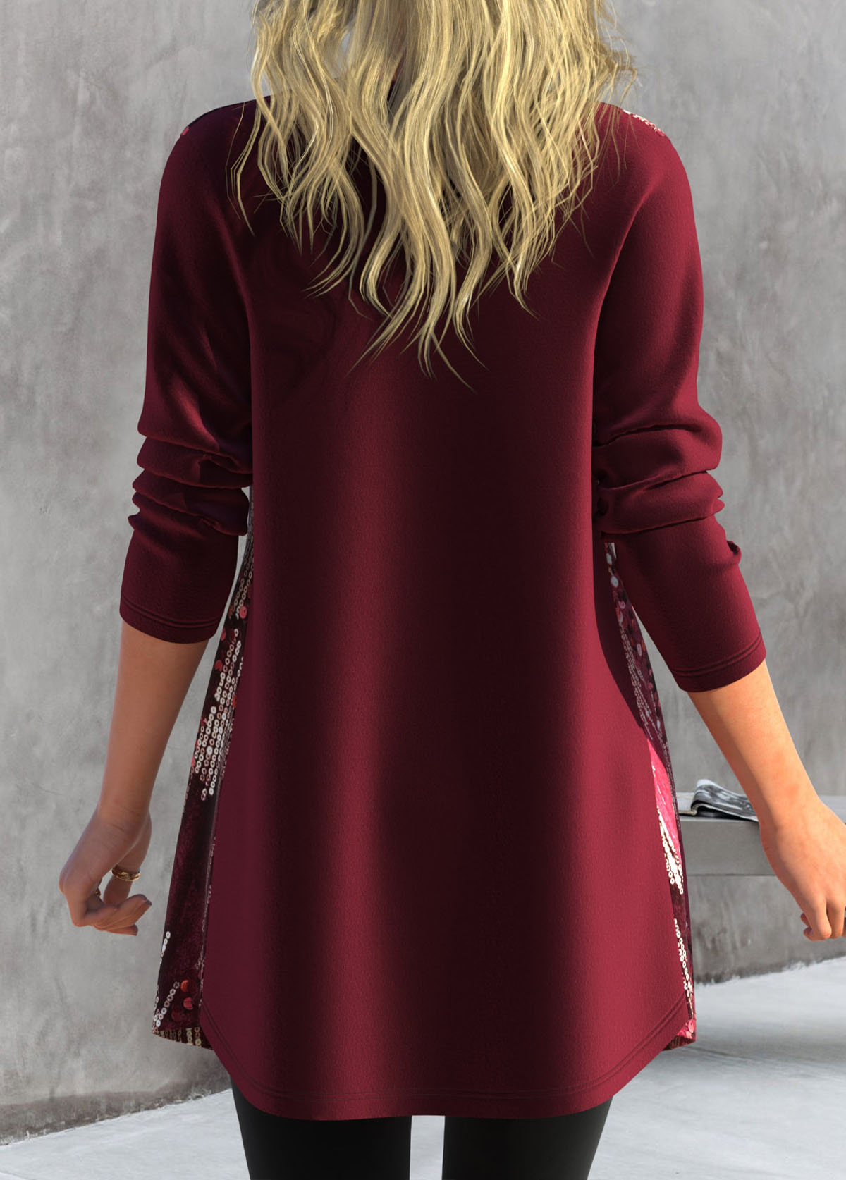Plus Size Wine Red Long Sleeve Sequin Coat