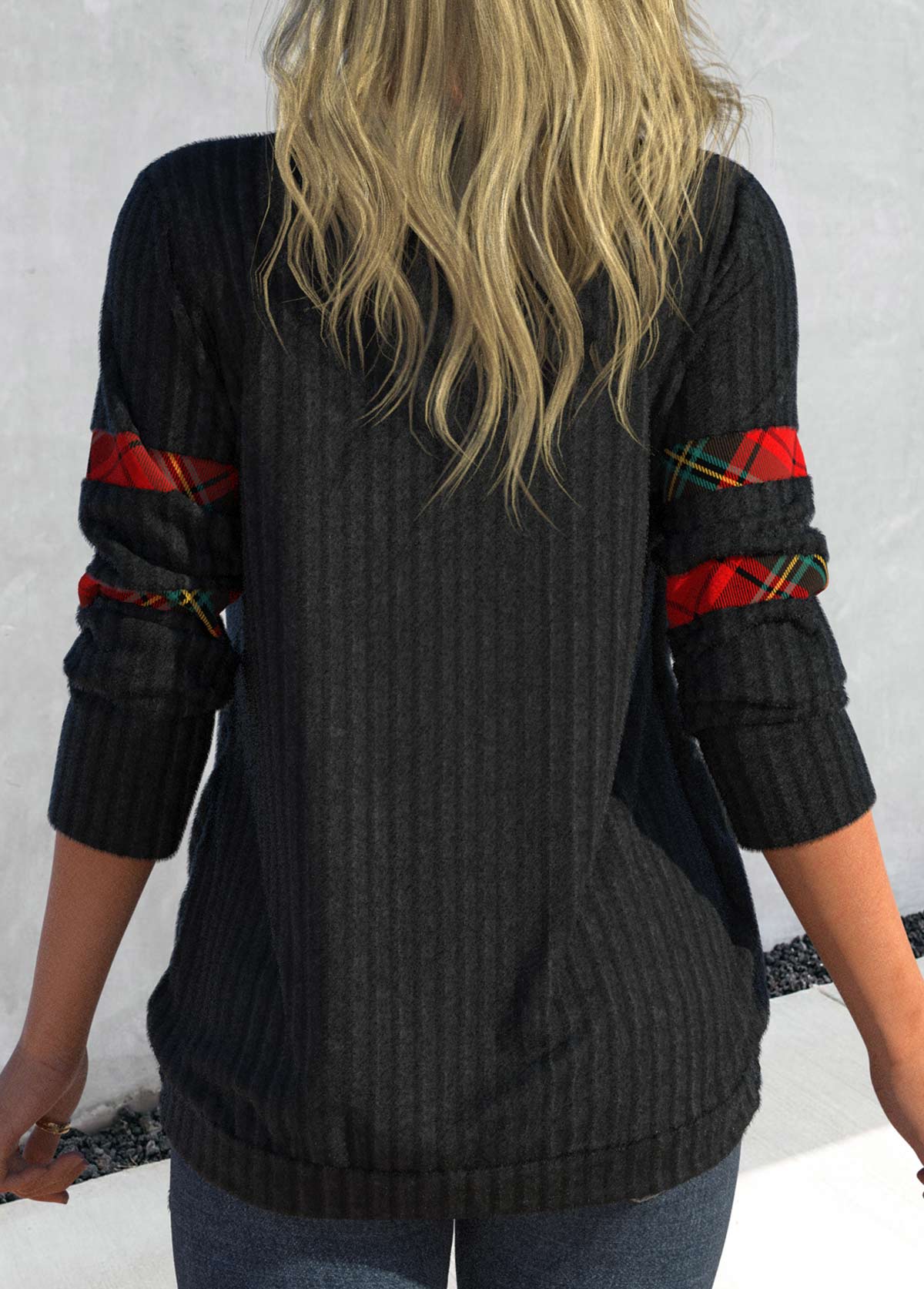 Plus Size Tie Side Plaid Black Faux Two Piece Sweatshirt