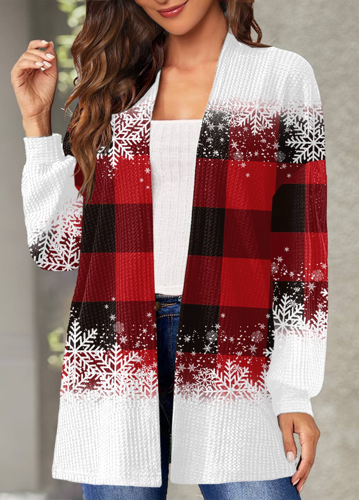 Plaid Red Christmas Long Sleeve Coat