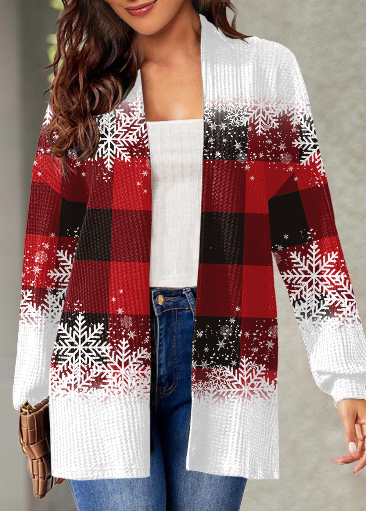 Plaid Red Christmas Long Sleeve Coat