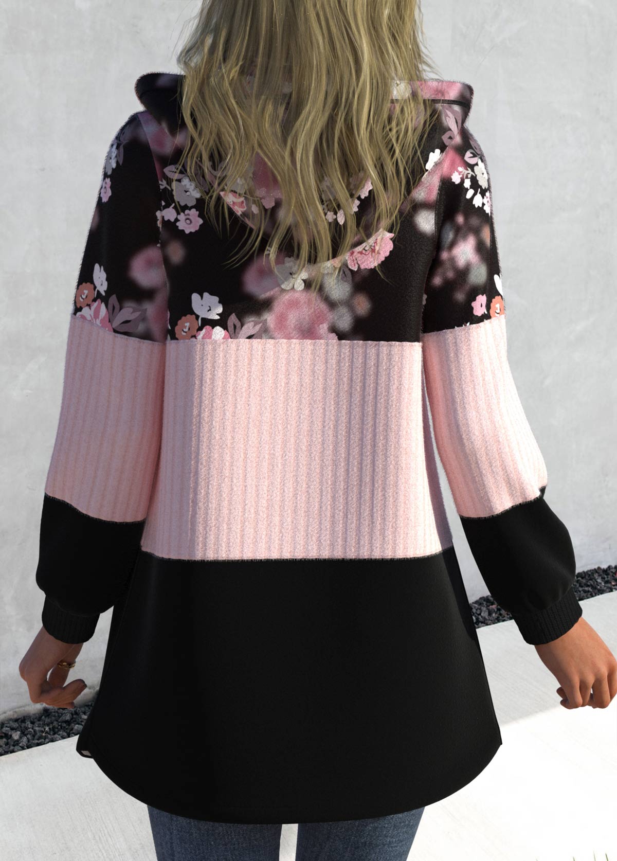 Zipper Closure Light Pink Floral Print Jacket