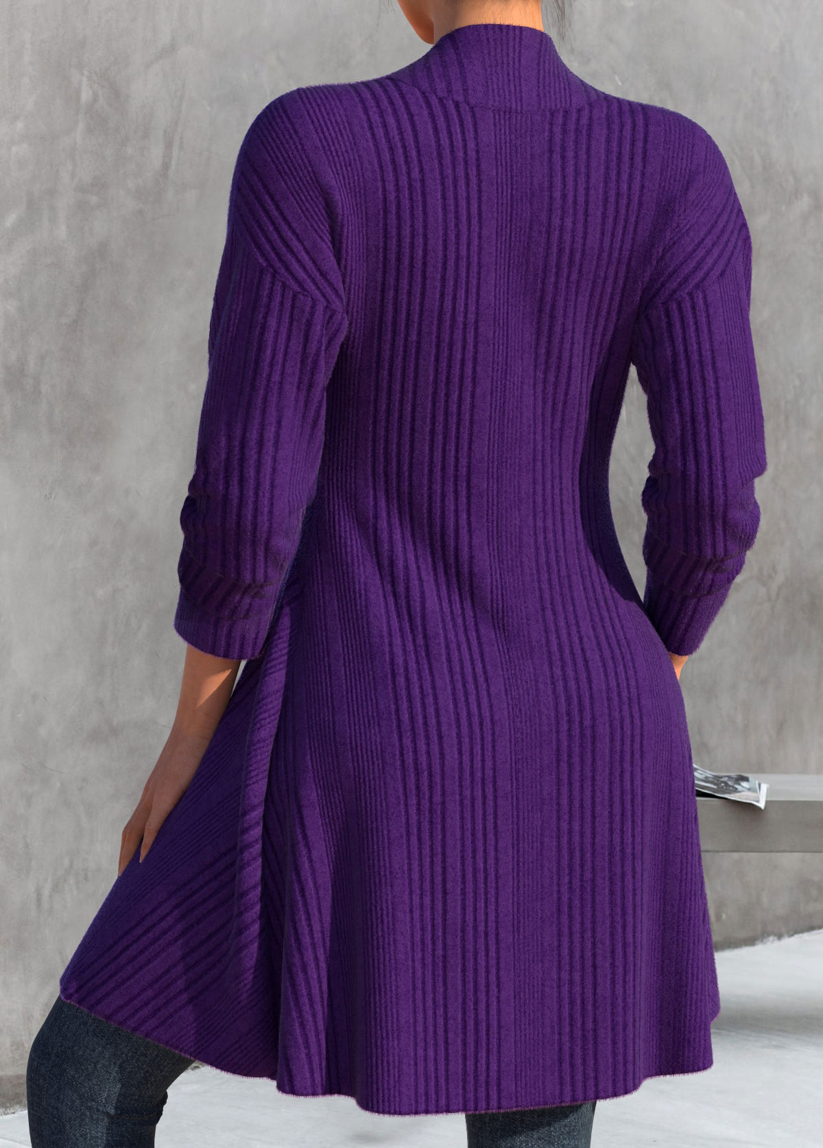 Dark Purple Plus Size Bowknot Long Sleeve Cardigan