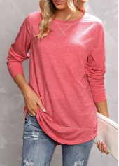 Peach Red Round Neck Regular Sleeve T Shirt
