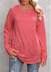 Peach Red Round Neck Regular Sleeve T Shirt