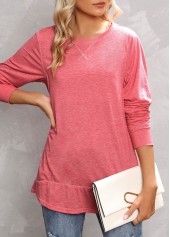 Peach Red Round Neck Regular Sleeve T Shirt