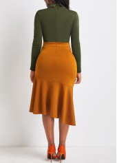 Blackish Green Contrast Bowknot Side Slit Dress