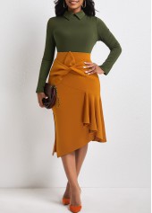 Blackish Green Contrast Bowknot Side Slit Dress