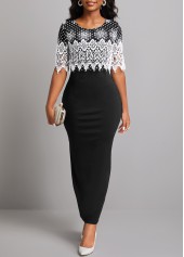 Polka Dot Lace Patchwork Black Bodycon Dress