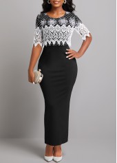 Polka Dot Lace Patchwork Black Bodycon Dress