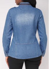 Double Side Pockets Denim Blue Stand Collar Jacket