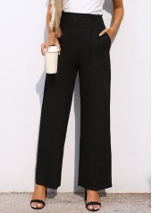 Pocket Wide Leg Black Elastic Waist Pants
