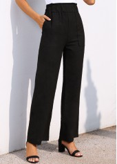 Pocket Wide Leg Black Elastic Waist Pants