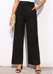 Pocket Wide Leg Black Elastic Waist Pants
