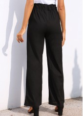 Pocket Wide Leg Black Elastic Waist Pants