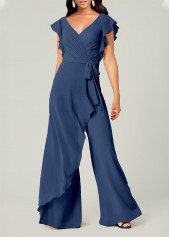 V Neck Blue Short Sleeve Jumpsuit