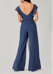 V Neck Blue Short Sleeve Jumpsuit