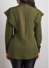 High Neck Olive Green Long Sleeve Blouse
