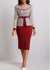 Wine Red V Neck Embroidered Bodycon Dress