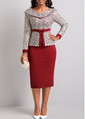 Wine Red V Neck Embroidered Bodycon Dress