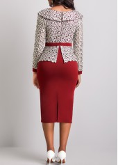 Wine Red V Neck Embroidered Bodycon Dress