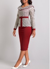 Wine Red V Neck Embroidered Bodycon Dress