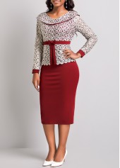 Wine Red V Neck Embroidered Bodycon Dress